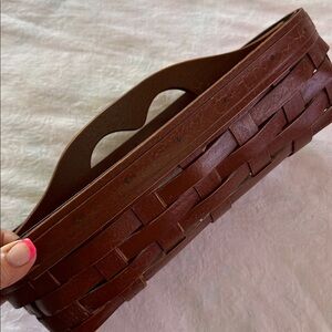 Henn Workshops Basket Burgundy Crackled Handles Hand Crafted Wood Divider